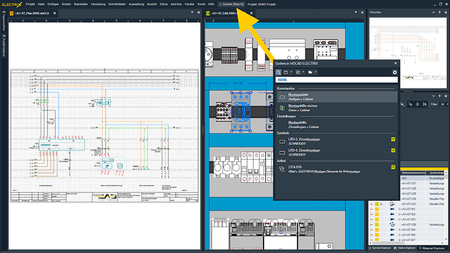 Search and Click in der WSCAD Software